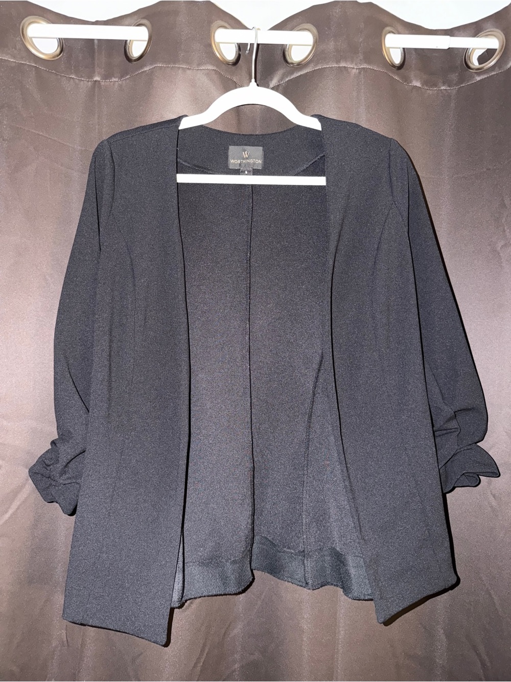 Worthington Black Open-Front Draped Cardigan Blazer